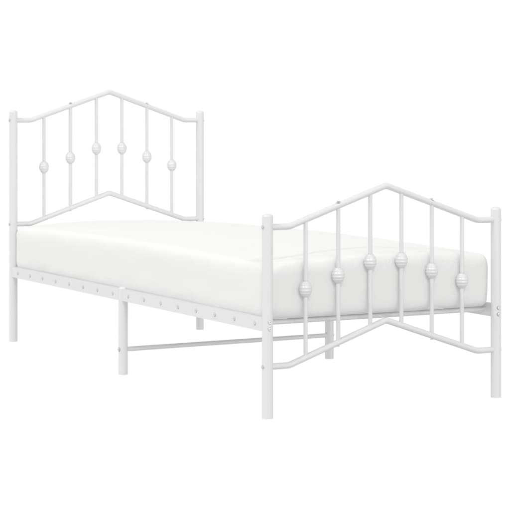 Metal Bed Frame without Mattress with Footboard White 90x190 cm