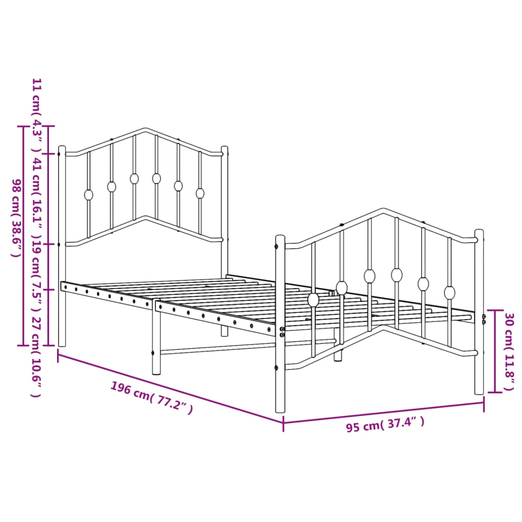 Metal Bed Frame without Mattress with Footboard White 90x190 cm