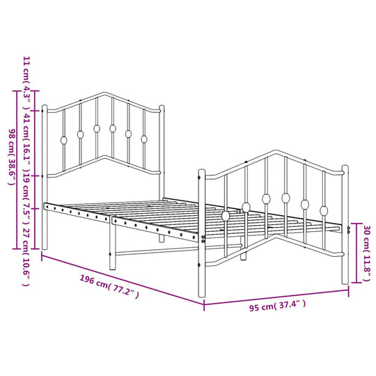 Metal Bed Frame without Mattress with Footboard White 90x190 cm