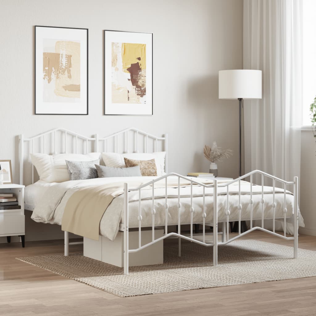 Metal Bed Frame without Mattress with Footboard White 150x200 cm