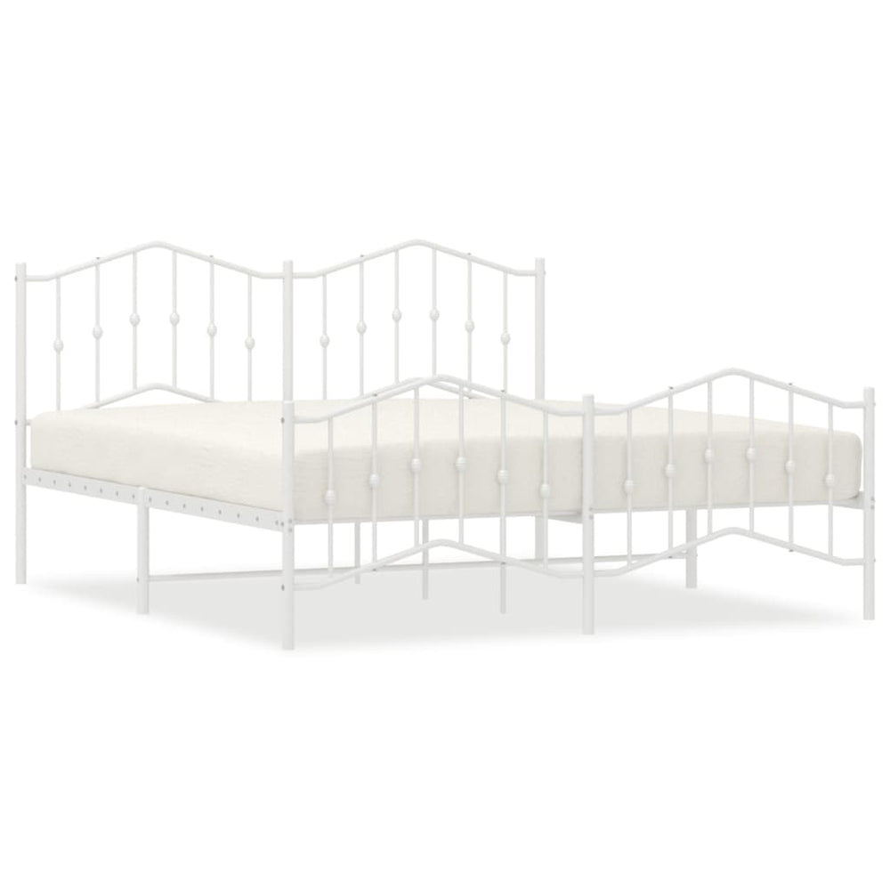 Metal Bed Frame without Mattress with Footboard White 183x203 cm King