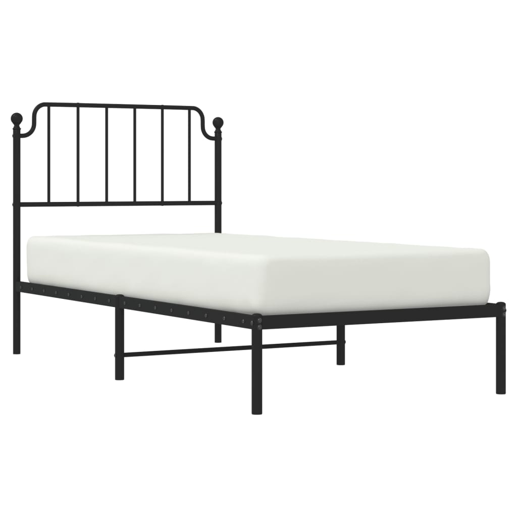 Metal Bed Frame without Mattress with Headboard Black 90x190 cm