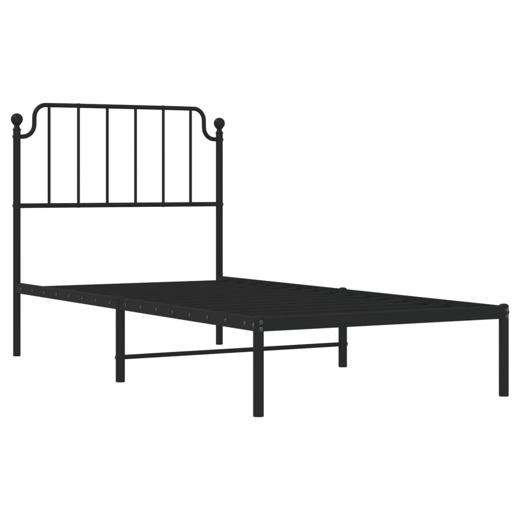 Metal Bed Frame without Mattress with Headboard Black 90x190 cm