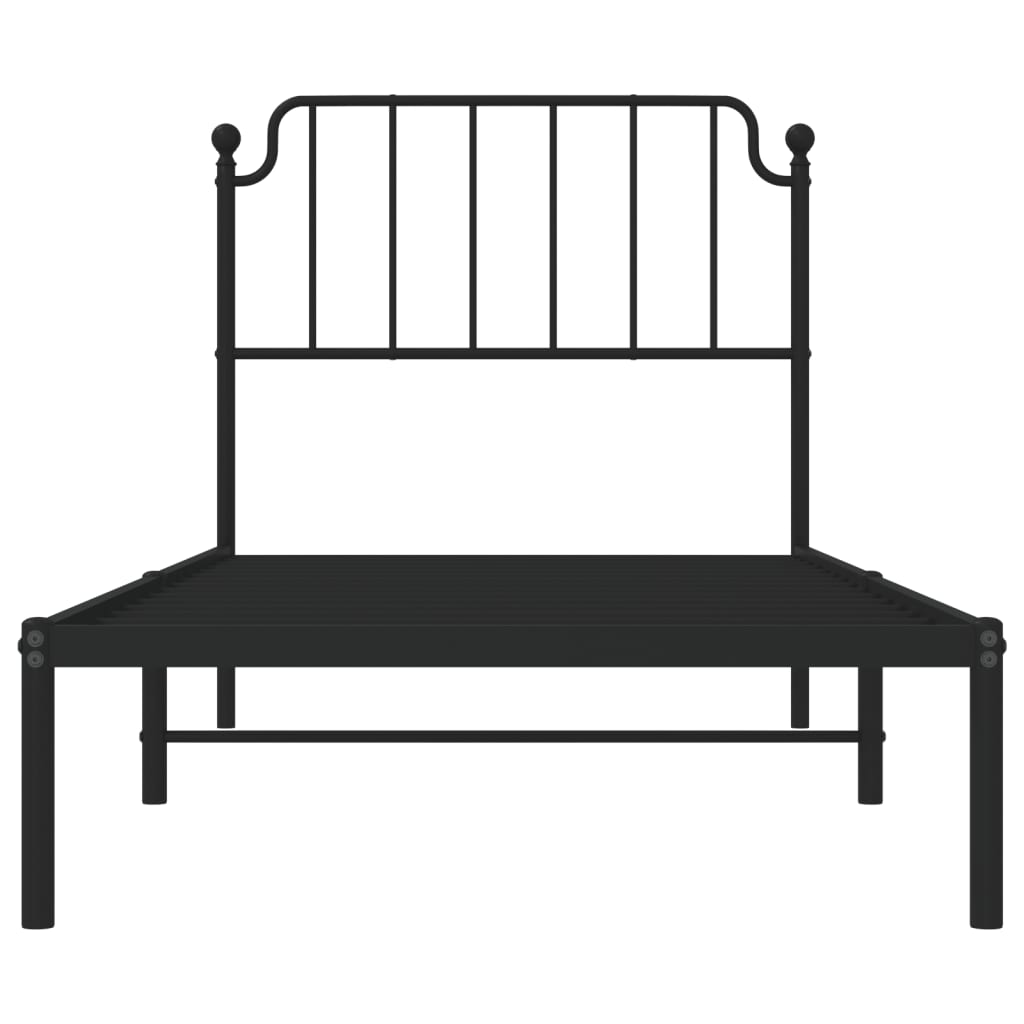 Metal Bed Frame without Mattress with Headboard Black 90x190 cm