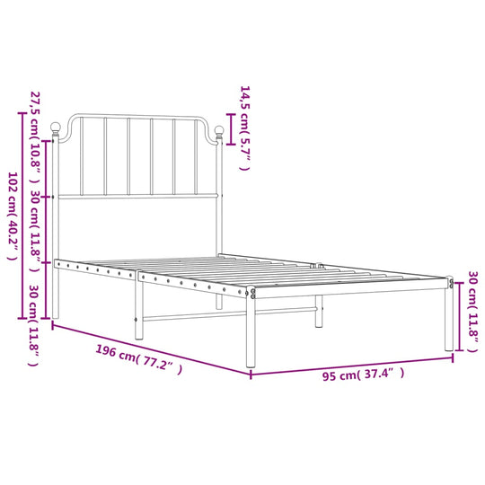 Metal Bed Frame without Mattress with Headboard Black 90x190 cm