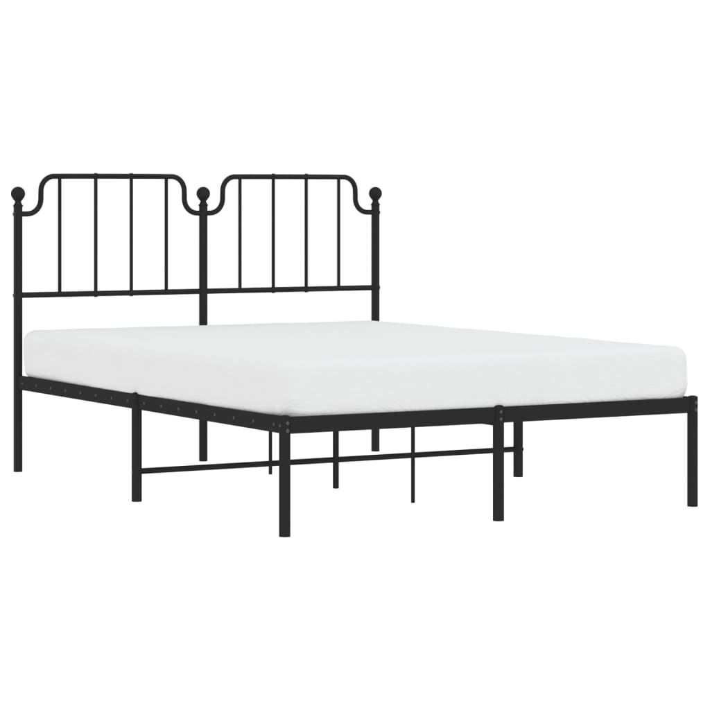 Metal Bed Frame without Mattress with Headboard Black 135x190 cm