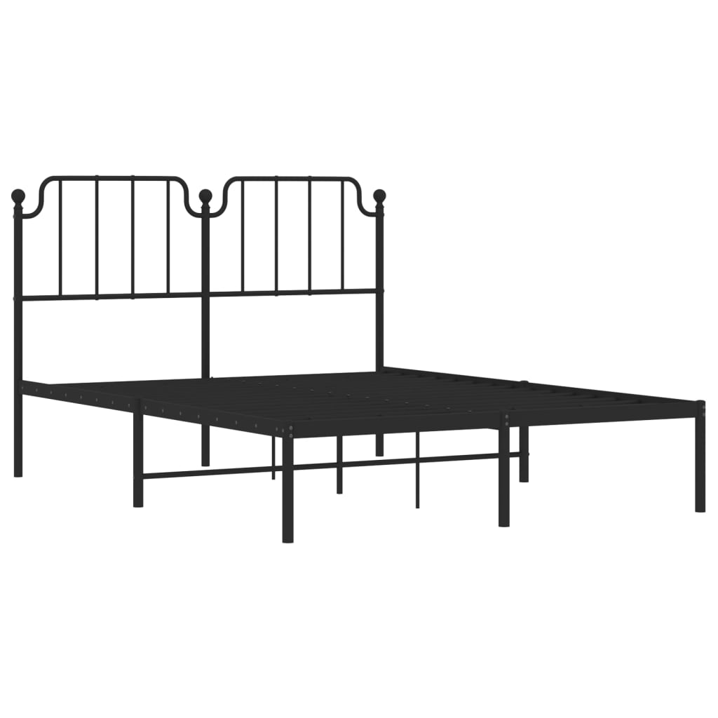 Metal Bed Frame without Mattress with Headboard Black 135x190 cm