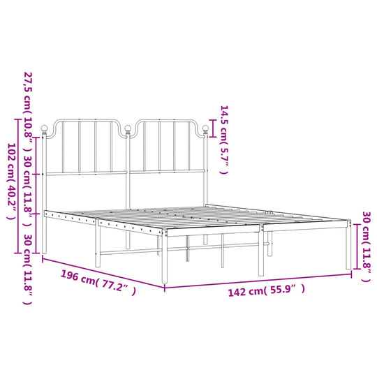 Metal Bed Frame without Mattress with Headboard Black 135x190 cm