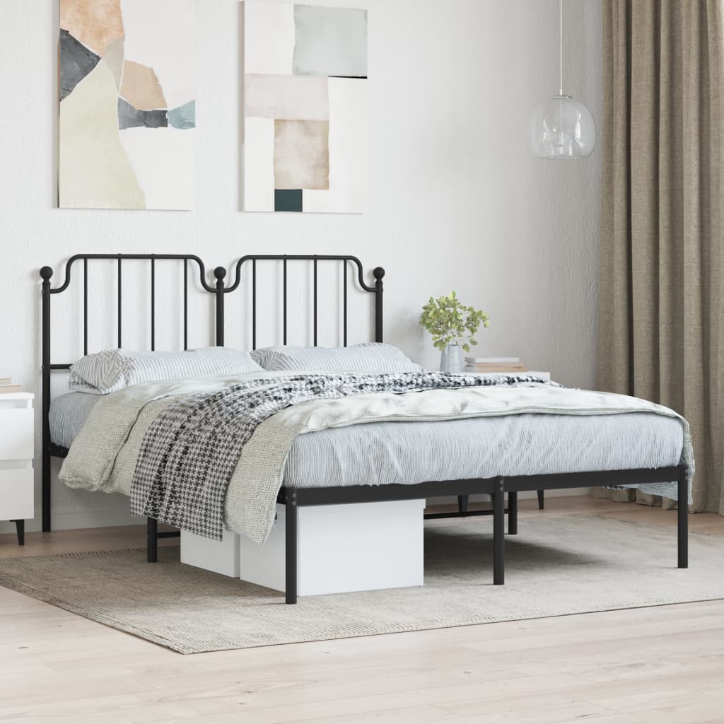 Metal Bed Frame without Mattress with Headboard Black 135x190 cm