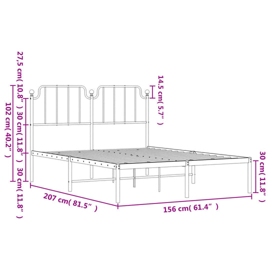 Metal Bed Frame without Mattress with Headboard Black 150x200 cm