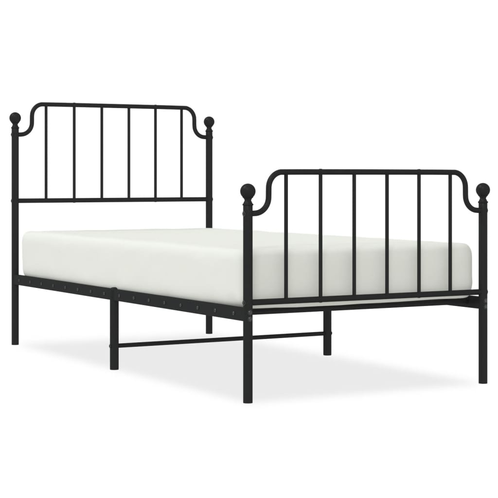 Metal Bed Frame without Mattress with Footboard Black 90x190 cm