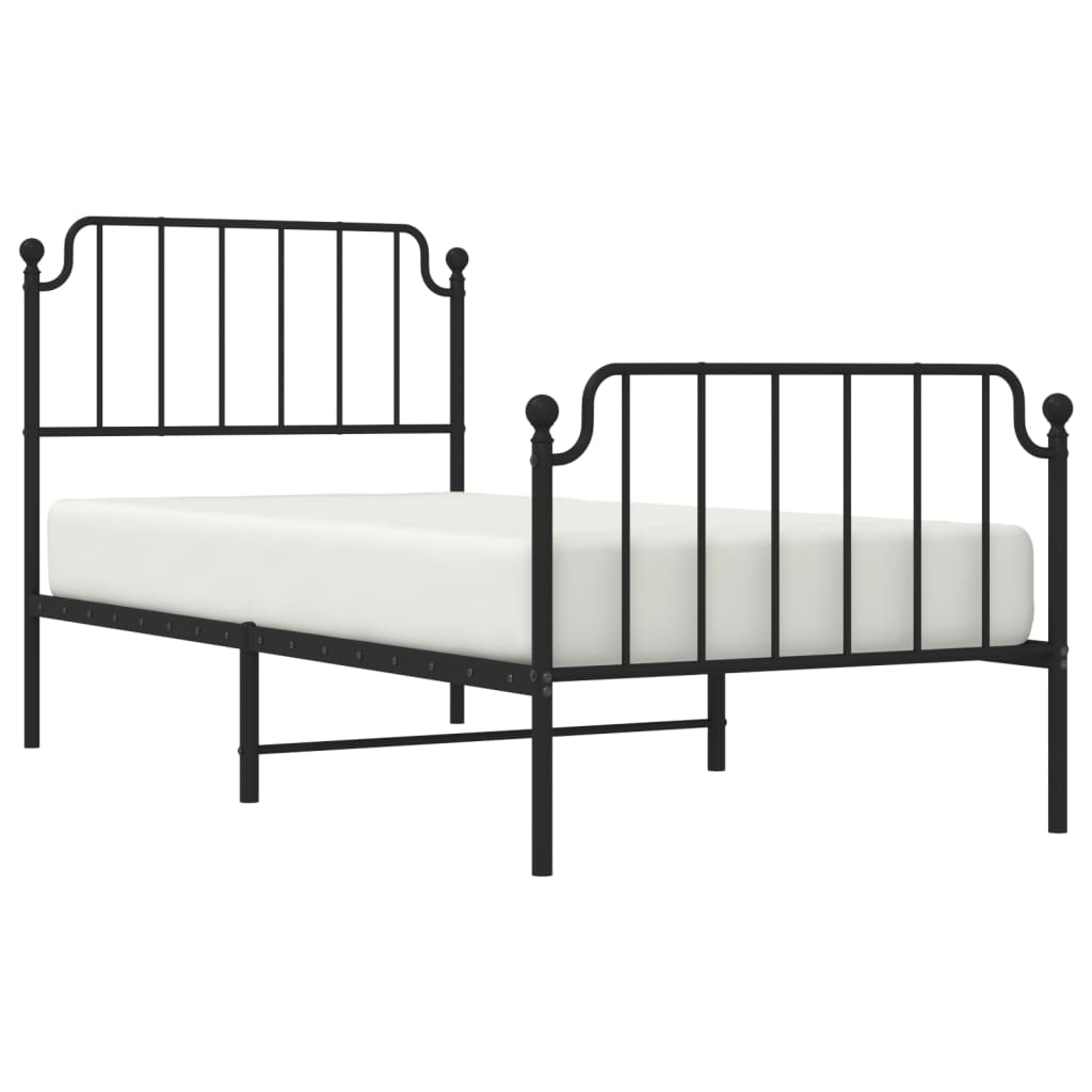 Metal Bed Frame without Mattress with Footboard Black 90x190 cm