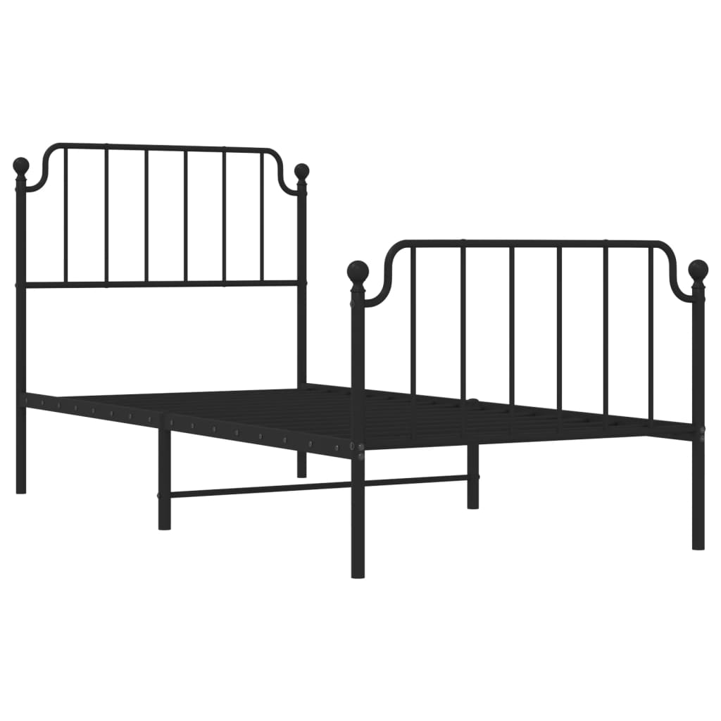 Metal Bed Frame without Mattress with Footboard Black 90x190 cm