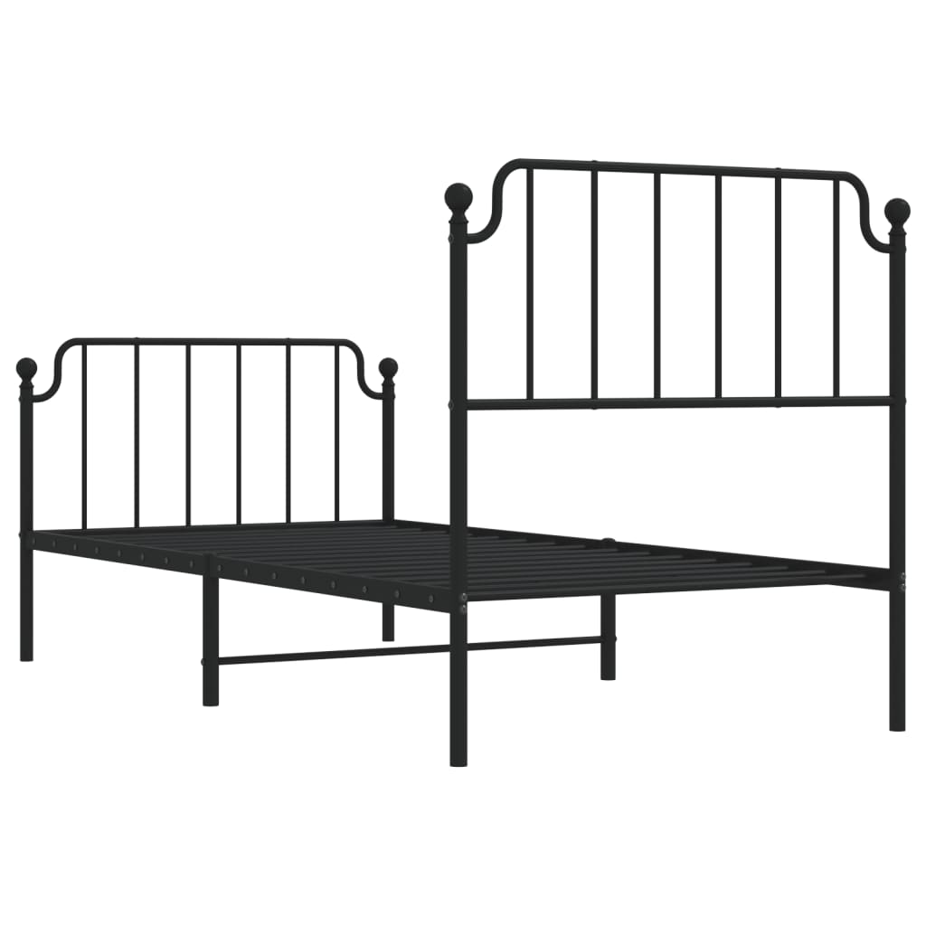 Metal Bed Frame without Mattress with Footboard Black 90x190 cm