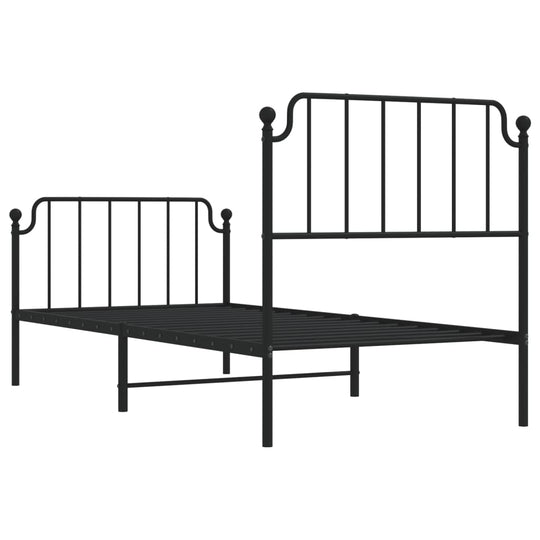 Metal Bed Frame without Mattress with Footboard Black 90x190 cm