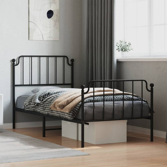 Metal Bed Frame without Mattress with Footboard Black 90x190 cm