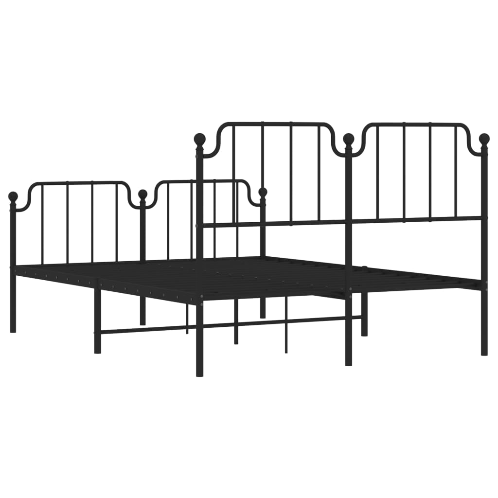 Metal Bed Frame without Mattress with Footboard Black 150x200 cm