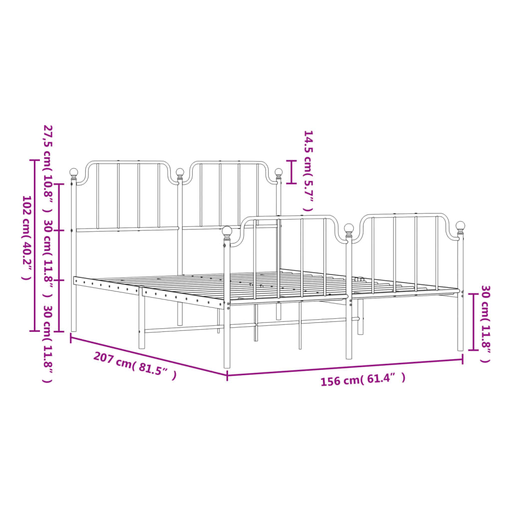 Metal Bed Frame without Mattress with Footboard Black 150x200 cm