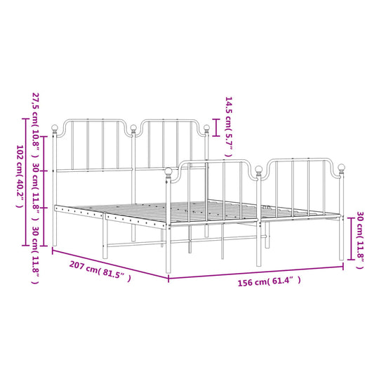 Metal Bed Frame without Mattress with Footboard Black 150x200 cm