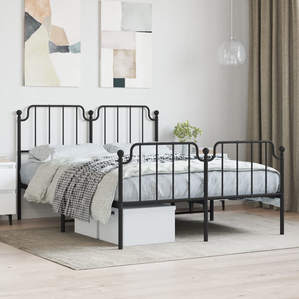 Metal Bed Frame without Mattress with Footboard Black 150x200 cm