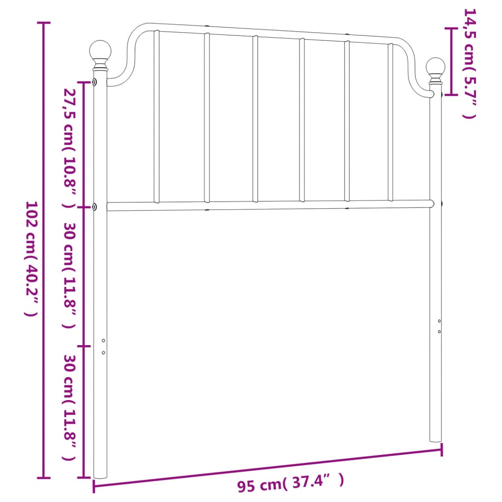 Metal Headboard Black 90 cm