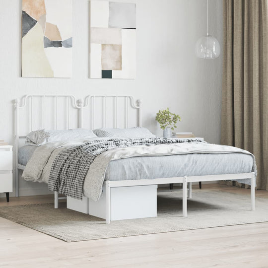 Metal Bed Frame without Mattress with Headboard White 150x200 cm