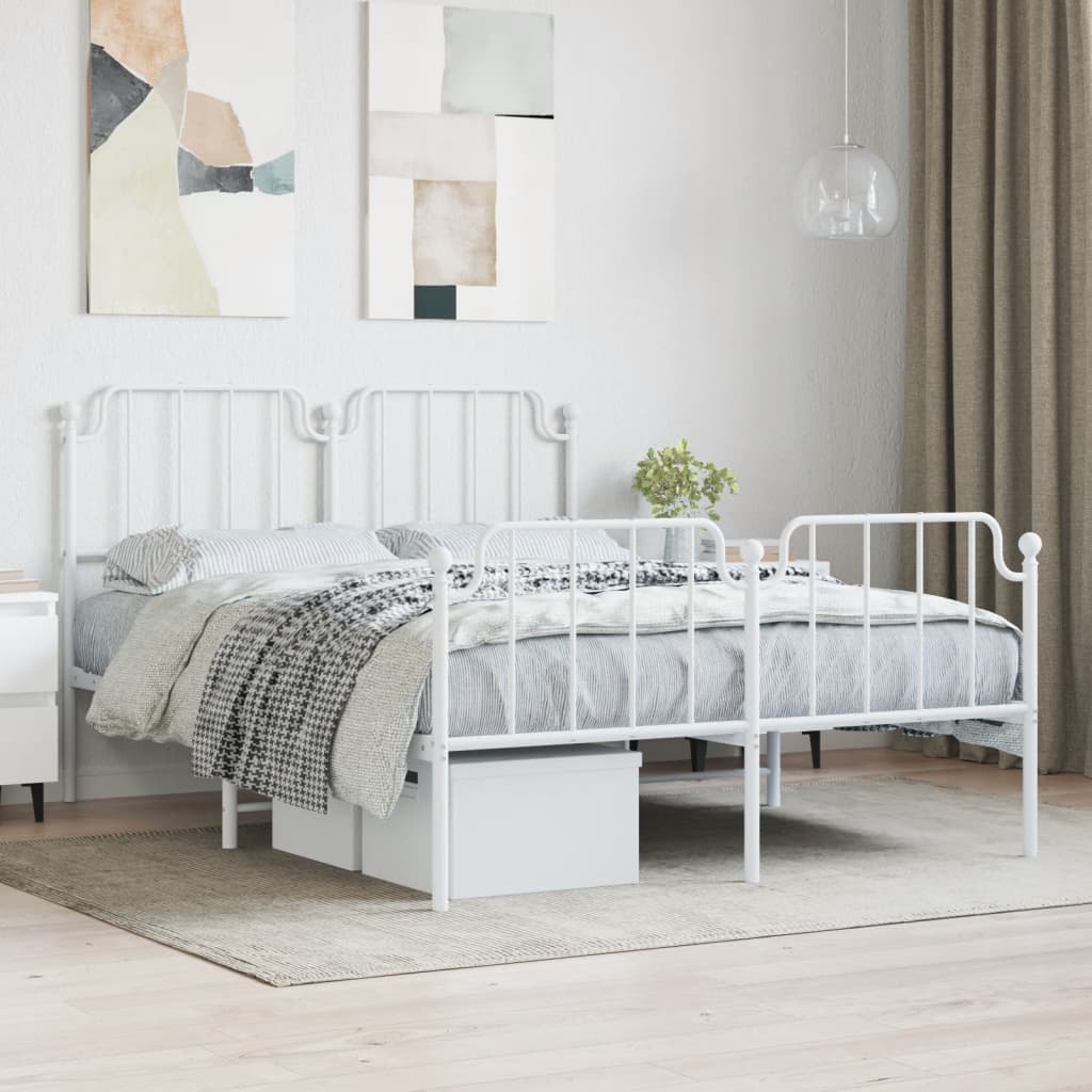 Metal Bed Frame without Mattress with Footboard White 150x200 cm