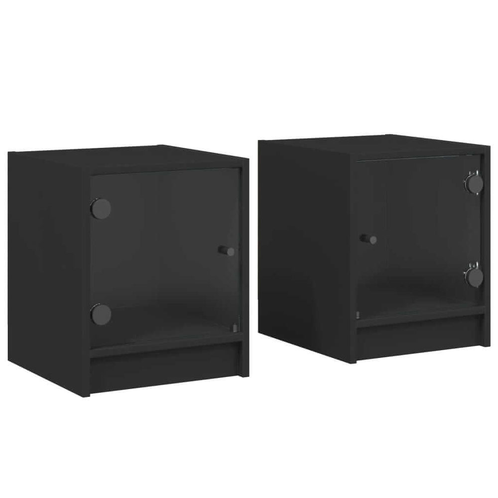 Trendy black bedside cabinets with glass doors, 2 pieces, 35x37x42 cm, offering affordable and quality storage for your bedroom.