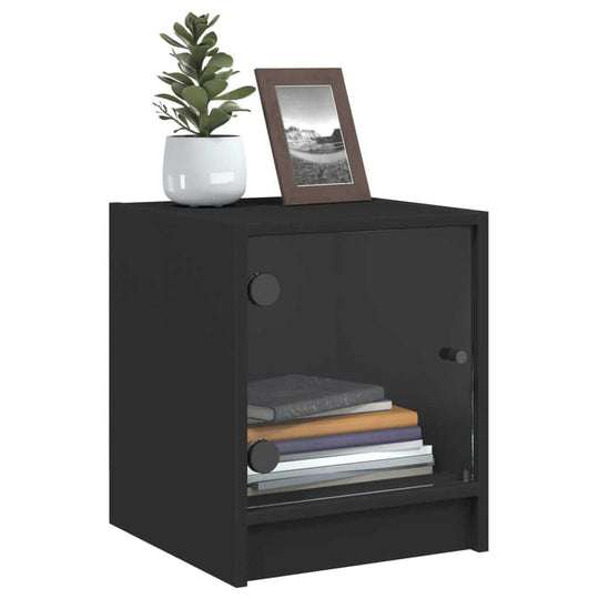 Affordable quality black bedside cabinet with glass door, ideal for value storage with elegant design 35x37x42 cm