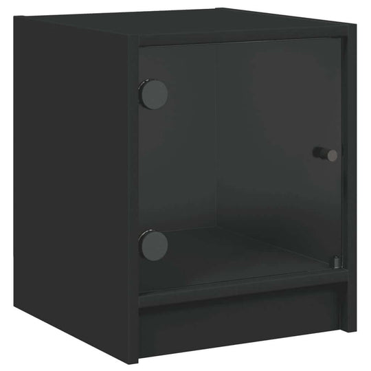 Affordable quality black bedside cabinet with glass door and ample storage space 35x37x42 cm. Ideal for value decor.