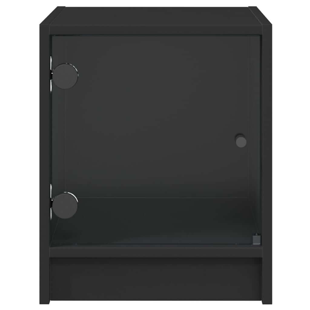 Affordable quality black bedside cabinet with glass doors, engineered wood, offers ample storage space, 35x37x42 cm, value furniture.