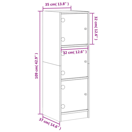 Highboard With Glass Doors 35X37X109 Cm