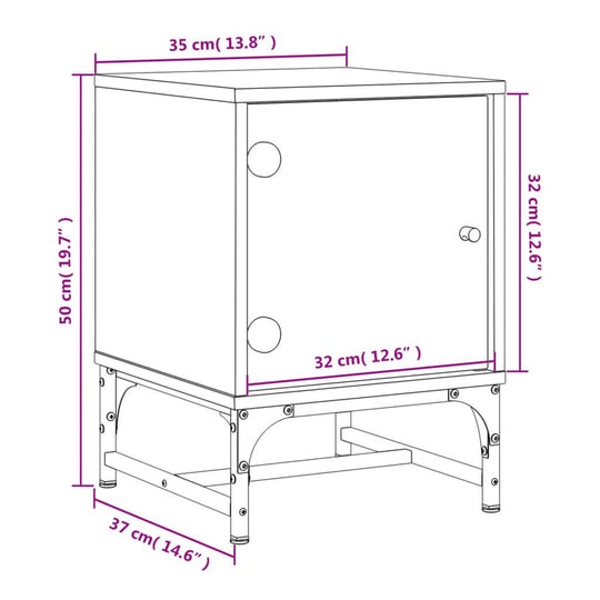 Dimensions diagram of affordable, quality white bedside cabinet with glass door. Measures 35x37x50 cm, offering great value and ample storage