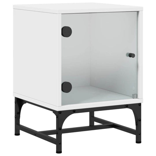 Affordable quality white bedside cabinet with glass door, engineered wood, and ample storage space for bedroom organization