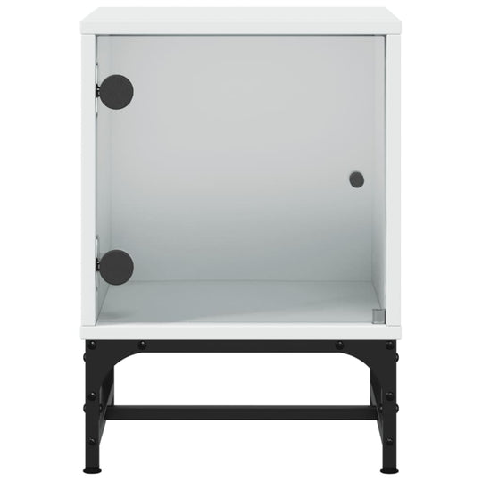 White bedside cabinet with glass door and black legs offering affordable and quality storage solution, 35x37x50 cm.