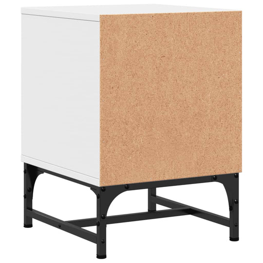 Affordable and quality bedside cabinet with glass doors and ample storage space, made from durable engineered wood, shown from the side.