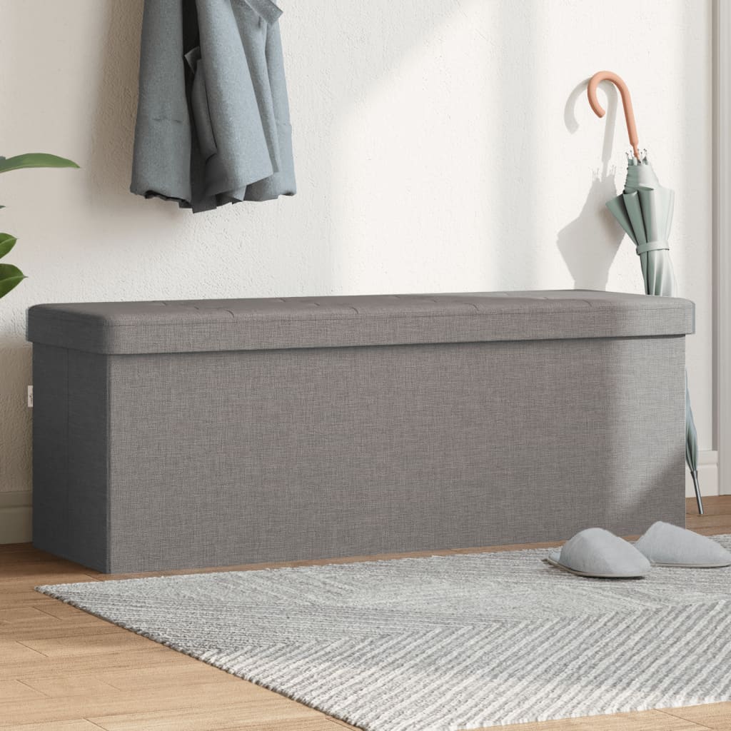 Storage Bench Foldable Light Grey Faux Linen