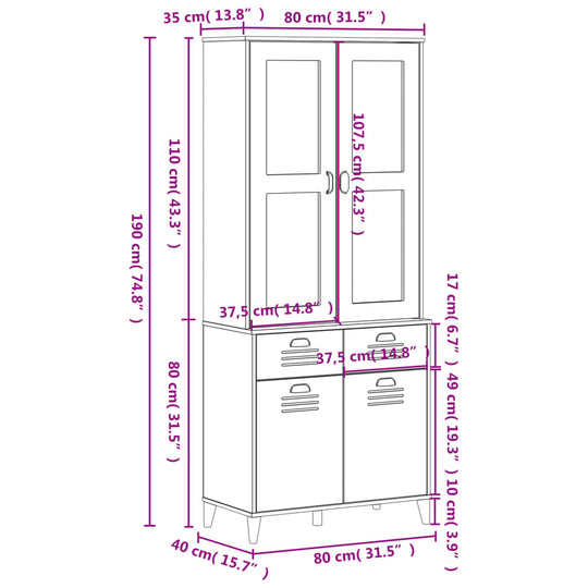 Highboard Viken 80X40X190 Cm Solid Wood Pine