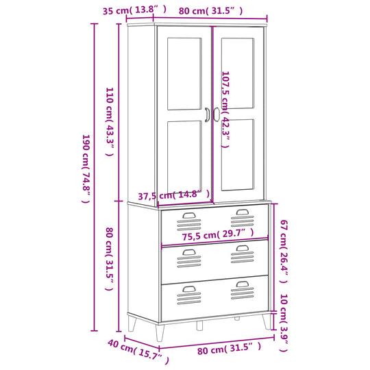 Highboard Viken 80X40X190 Cm Solid Wood Pine