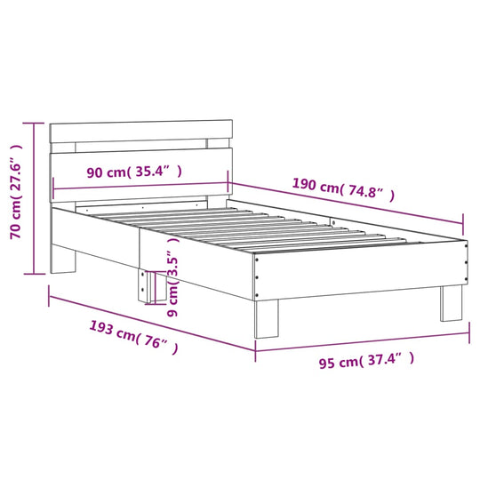 Bed Frame without Mattress with Headboard Black 90x190 cm