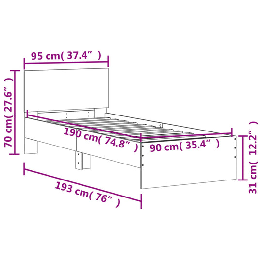 Bed Frame without Mattress with Headboard White 90x190 cm