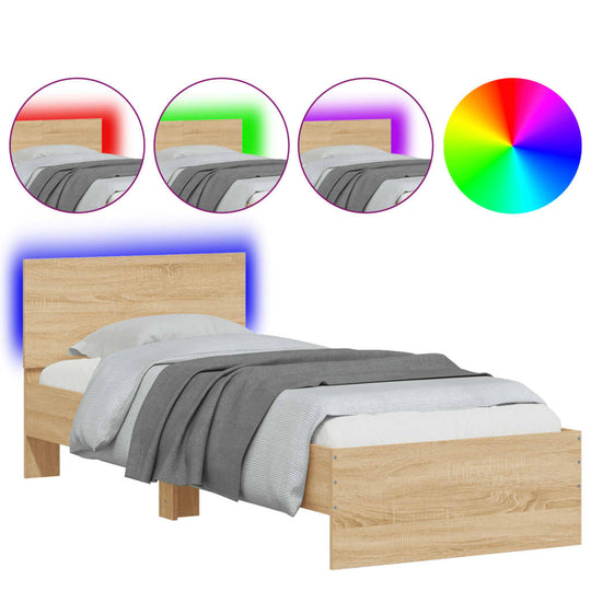 Bed Frame without Mattress with LED Lights Sonoma Oak 90x190 cm