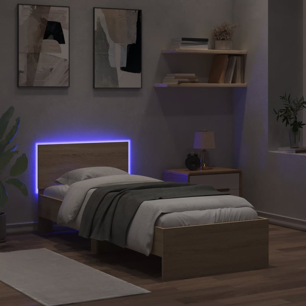 Bed Frame without Mattress with LED Lights Sonoma Oak 90x190 cm