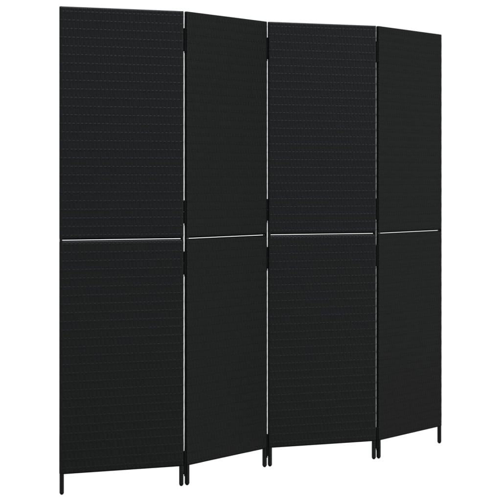 Room Divider 4 Panels Black Poly Rattan