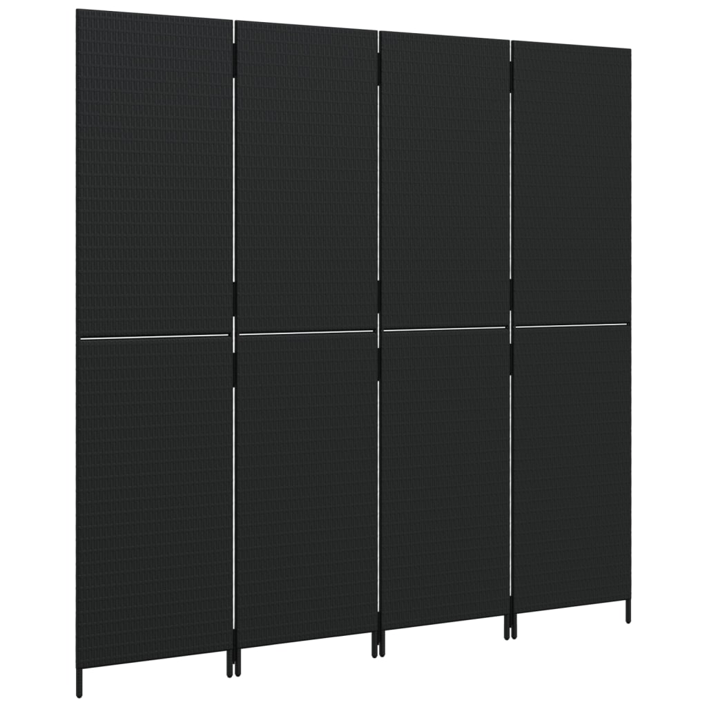 Room Divider 4 Panels Black Poly Rattan