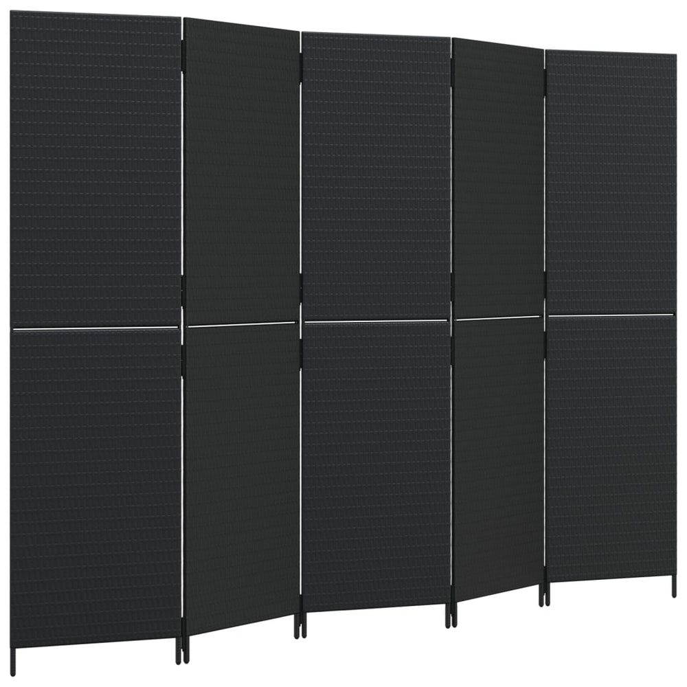 Room Divider 5 Panels Black Poly Rattan