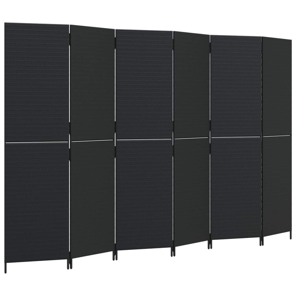 Room Divider 6 Panels Black Poly Rattan