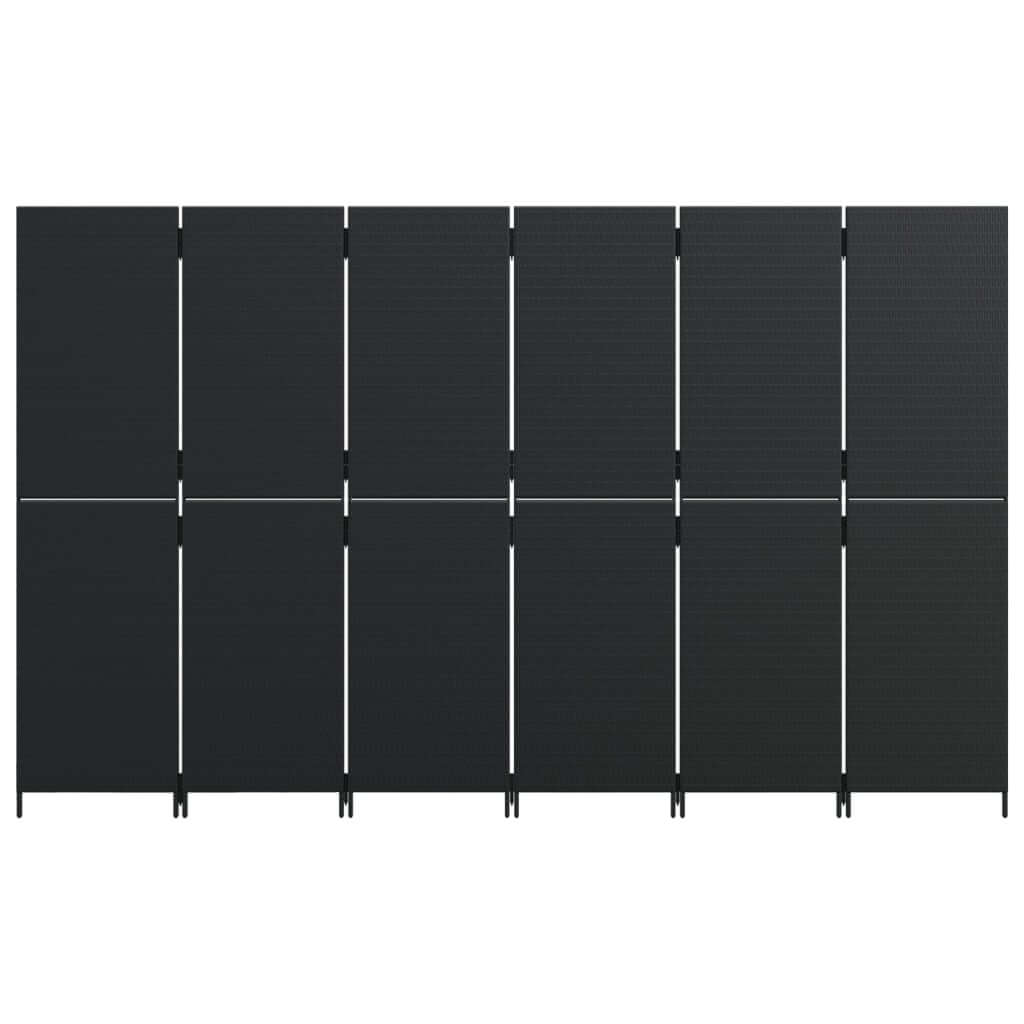 Room Divider 6 Panels Black Poly Rattan