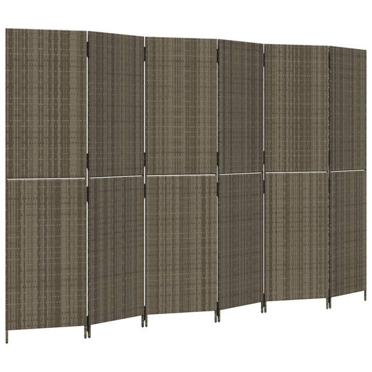 Room Divider 6 Panels Grey Poly Rattan