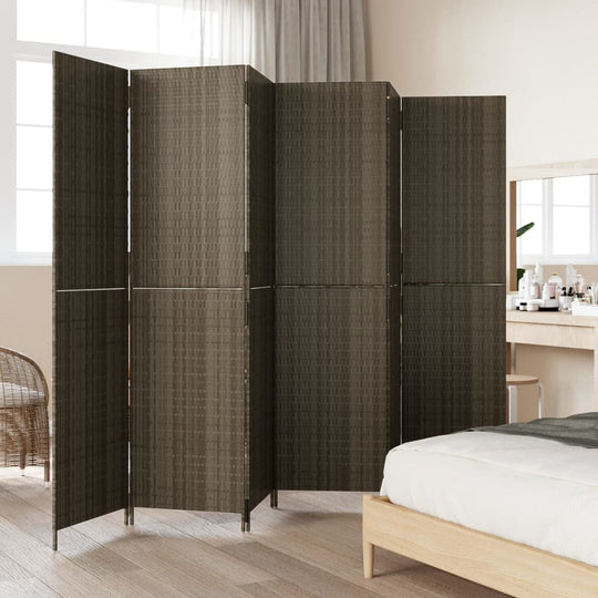 Room Divider 6 Panels Grey Poly Rattan